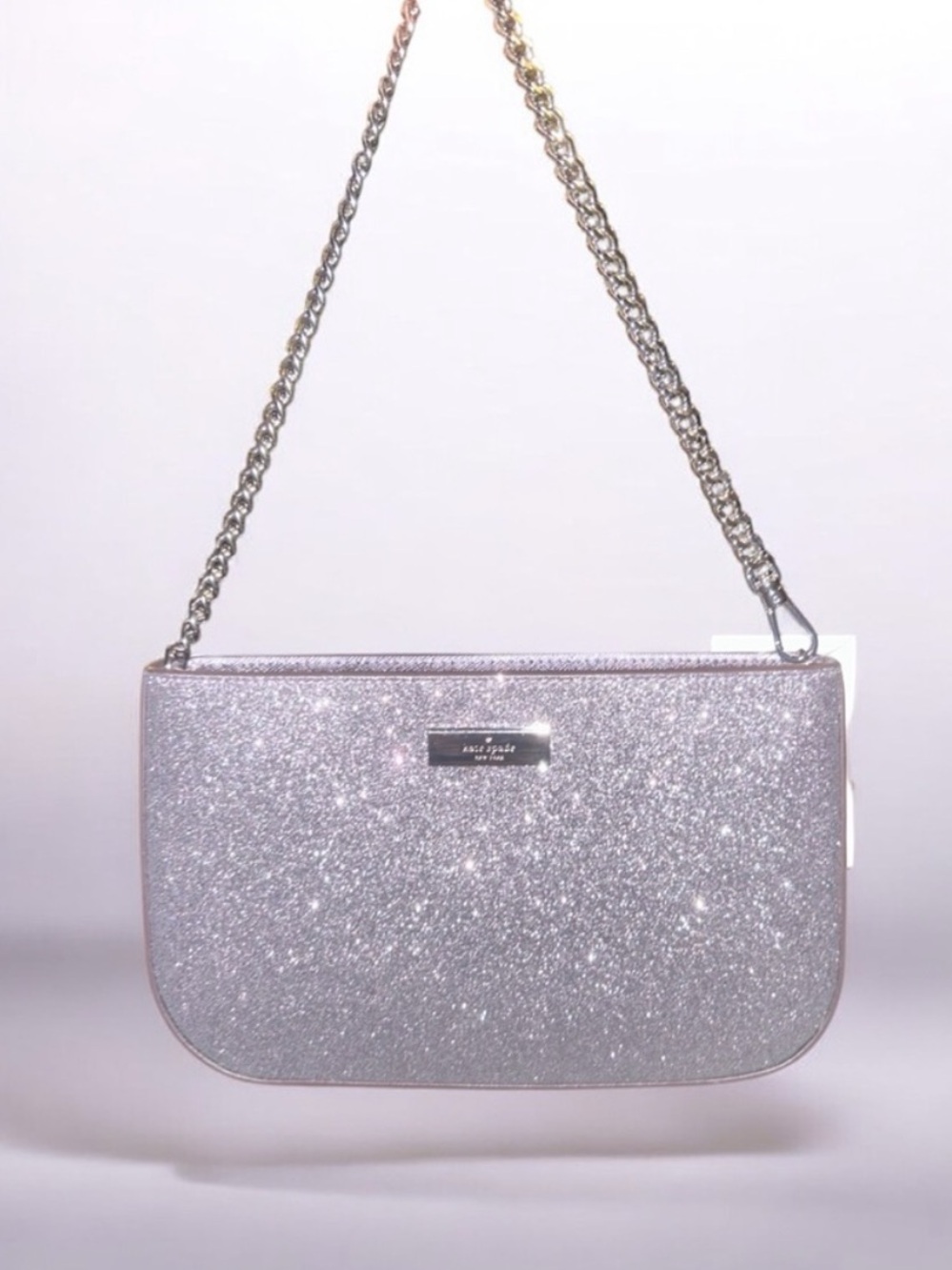 kate spade Candied Flower silver purple glitter wristlet with silver chain NWOT